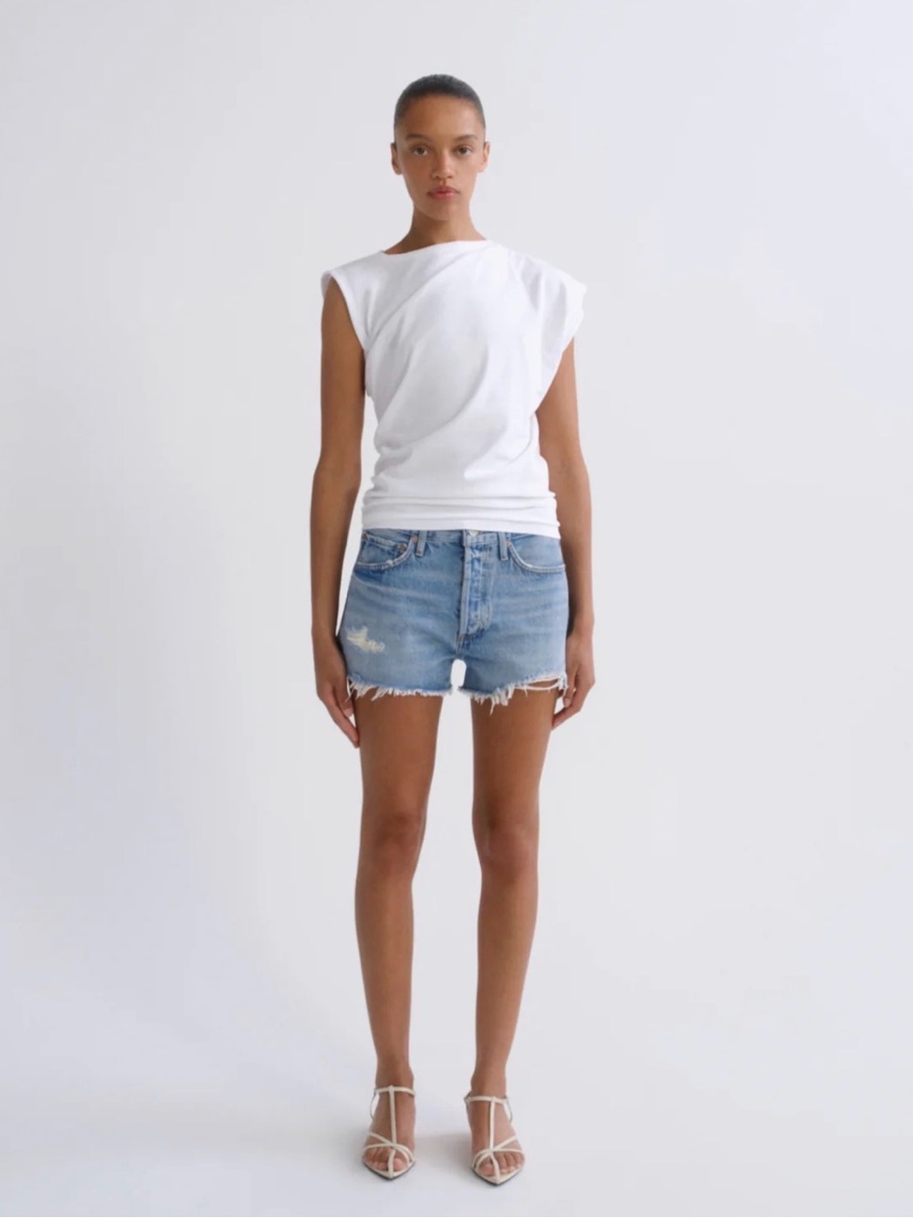 Agolde Parker Light Wash Frayed Hem Denim Shorts